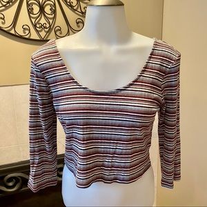 Express Striped Cropped 3/4 Length Sleeve Top SZ M